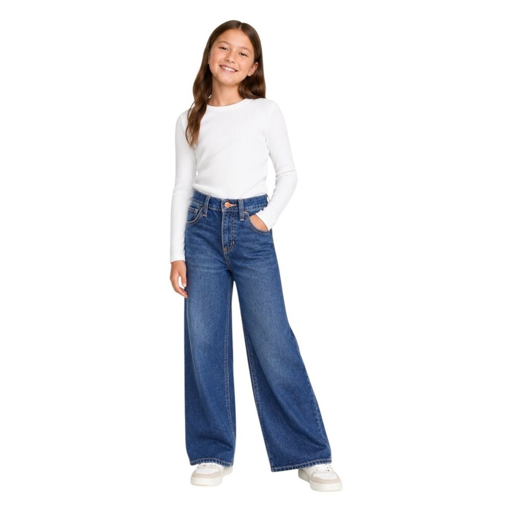 Old Navy Girls High Rise Baggy Wide Leg Jeans Blue Denim Size 10